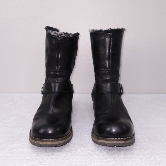 CLARKS Majorca Sun Moto Boots Black Leather Faux Fur Lined US 10 - Picture 4 of 9
